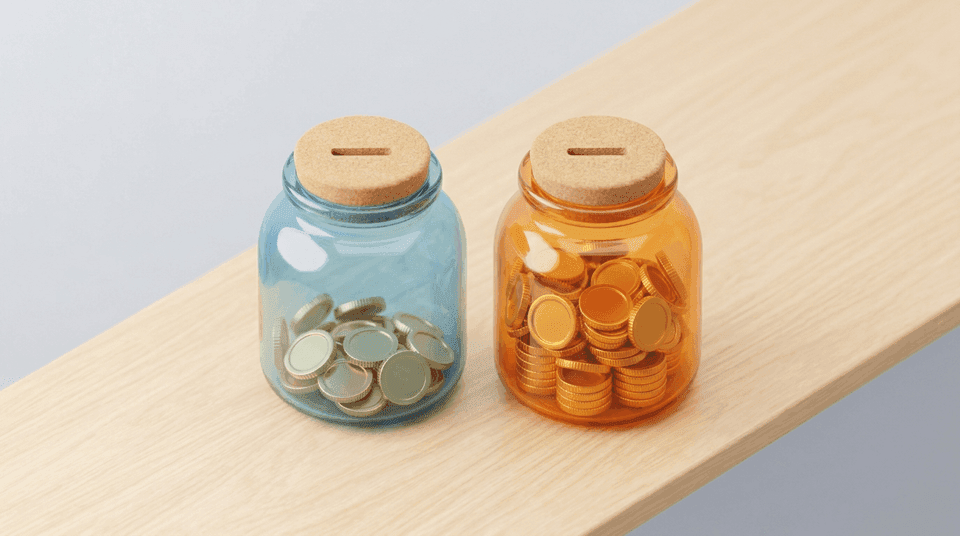 Illustration : bocaux et pièces — stress financier